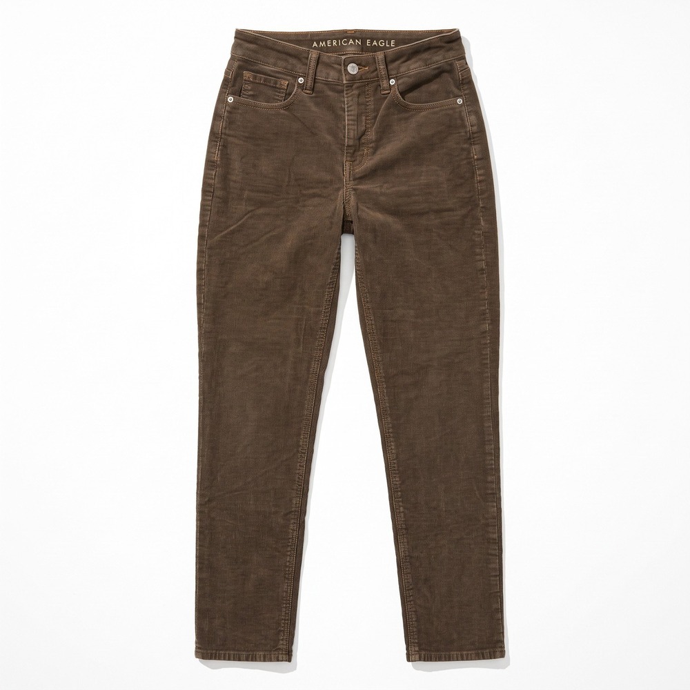 American Eagle 00 Regular Womens Brown Mom Straight Corduroy Jeans Stretch Cozy